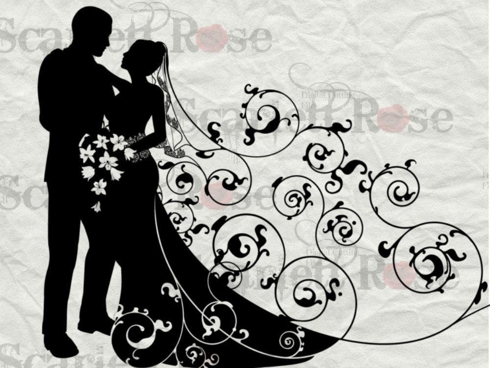 Bride and Groom Bridal Silhouette SVG cutting file clipart in