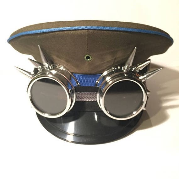 Steampunk Green Army General Russian Military Hat, Comes With Polished Chrome / Silver Goggles, Burning Man, Mad Max by Steampunkbyben steampunk buy now online