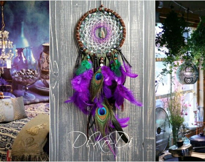 Dreamcatcher peacock feathers boho dreamcatcher peacock decor multicolor peacock dreamcatcher hippie dreamcatcher unique dreamcatcher