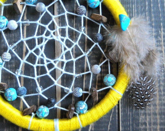 Dreamcatcher yellow Small dream catcher Dream catcher wall hanging Boho Home Décor Living room decor Farmhouse décor Wall art Home decor