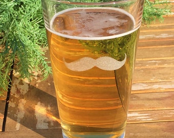 Pint Glass-Mixing Glass-Beer Glass-Mustache-Engraved-Gift For Men