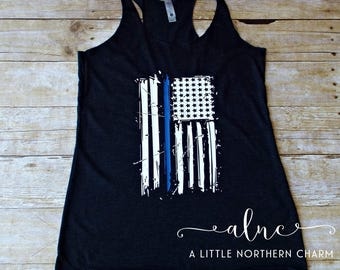 Thin Blue Line Tank, Thin Blue Line Shirt,Blue Line Flag Shirt, Police Officer Tank, Law Enforcement Tank, Police Officer Shirt