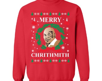 Merry Chirithmith Red Mike Tyson Ugly Christmas Sweater Unisex Sweatshirts Unisex Crew Neck Parody Ugly Sweater Shirt Best Ugly Sweater 2016
