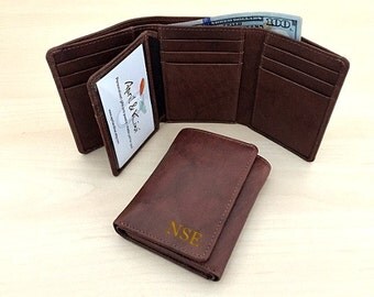 RFID wallet - Men's Trifold Wallet - Personalized Valentine's Day • Men's wallet • Birthday gift for man • Personalized wallet Toffee** 7133