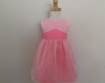 Girls Party Dress - Size 1, Broderie Anglaise Dress, Pink Dress, Organza Dress, READY TO SHIP