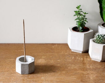 Geometric Concrete Incense Burner / Octagonal Cement Incense Stick Holder / Handmade
