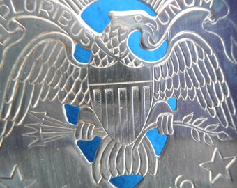 Ornate Bicentennial Pie Cake Server Home Decor repurpose Collectible Eagle Shield Design Silverplate