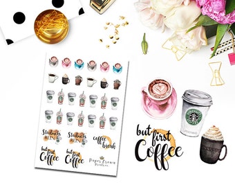 COFFEE Stickers/Planner Stickers for use with Erin Condren Life Planner/Happy Planner Stickers/Horizontal/Functional Icon Sticker Kit