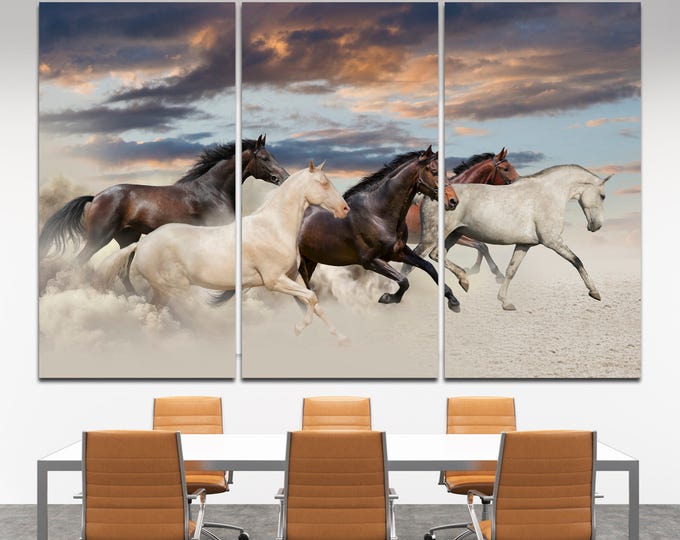 Large horse photography wall art painting on canvas print set of 3 or 5 panels, horse digital art print wall decor, modern horse art print