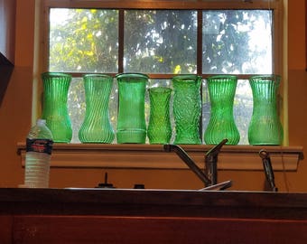 Vintage Green Hoosier Glass Vases