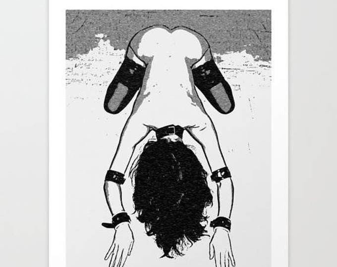 Erotic Art Giclée Print - Obey! Abstract bdsm sketch, fetish art print, tied girl nude, naked body, sensual bdsm artwork, hig...