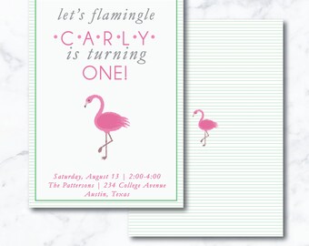 Flamingo Childrens Birthday Party Invitation- digital, customized first birthday