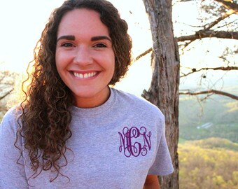 Monogrammed gray or white t-shirt, monogrammed women's shirt, custom women's monogrammed shirt, greek letters embroidered, sorority