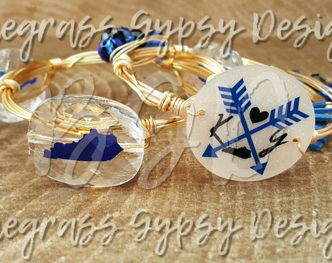 University of Kentucky wire bangle bracelet, Bourbon and Bowties Inspired