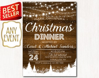 Christmas party invitation, Christmas invitations, Christmas dinner decoration, Holiday party invitation, Rustic winter invitation - 1581
