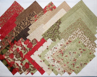 MODA Migration (40ct.-10"x10" squares) Layer Cake- Autumn/Fall Rustic Prints. -brown/tan/olive green/red/leaves/pheasant/grouse/duck (#O191)