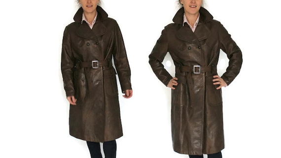Long chocolate brown leather coat jacket 80s Motorcycle Punk Steampunk Long Leather Coat Retro Leather Disco Era Jacket Howard's Leathers by RelluFindsVintage steampunk buy now online