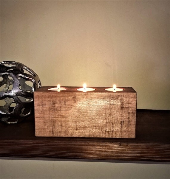 Wood Candle Holder Rustic Tea Light Candle Holder 3 tea