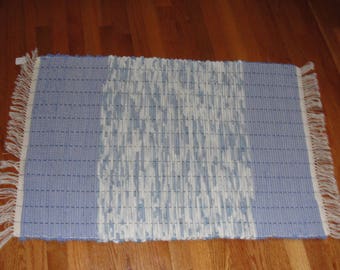Hand Woven Rag Rug Blue Med Tones Measures 25" x 41" Item# 1344