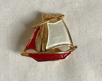 Vintage Sail Boat Brooch, Enamel Brooch, Pin, Nautical, Ocean, Sea, Fashion, Retro, Estate Jewelry