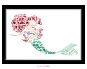 PERSONALISED Ariel The Little Mermaid Word Art Wall Print Gift Idea Birthday For Her Daughter Mum Nan Sea Princess Ocean Flounder PG0007