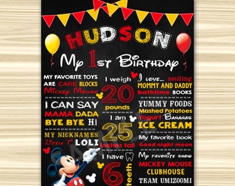 Mickey Mouse First Birthday Chalkboard. Mickey Mouse Birthday Sign. Mickey Mouse Chalkboard Poster. Mickey Mouse 1st Birthday Sign. ANY AGE.