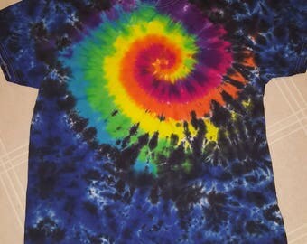 Dark Side of the Rabbit Hole Tie Dye - Rainbow Tie Dye - Festival Tie Dye - Rainbow/Blue/Black - Fiber Art -