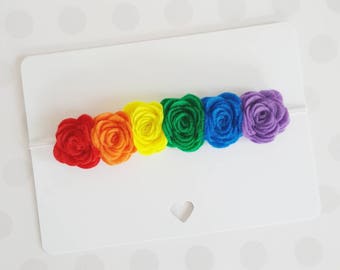 Rainbow felt flower headband/ Rainbow headband/ Rainbow baby headband/ Rainbow baby crown/ Rainbow baby gift/ Newborn headband