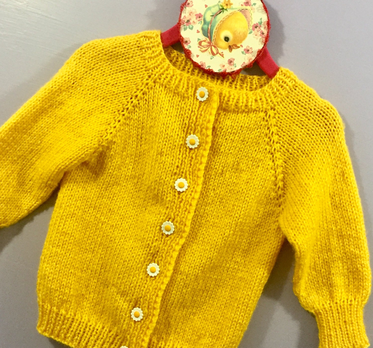 Vintage Baby Girl HandKnitted Sweater, 12 months Girl Cardigan, Bright
