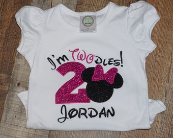 Wonderful minnie shirt/ My 2nd birthday shirt/ Pink Im Twodles Shirt/minnie head custom shirt/im twodles