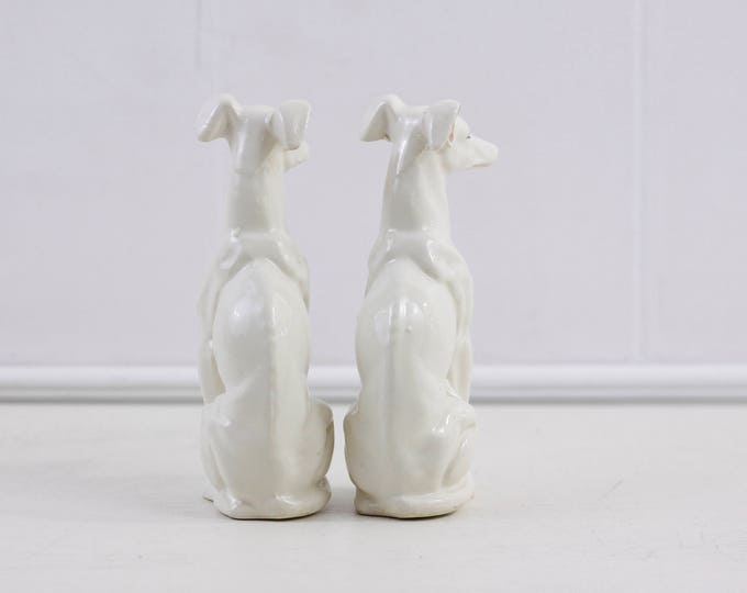 White porcelain dog figurines, whippet hound statues, set of 2, vintage home decor, greyhound figurine 17.5 cm // 7" tall