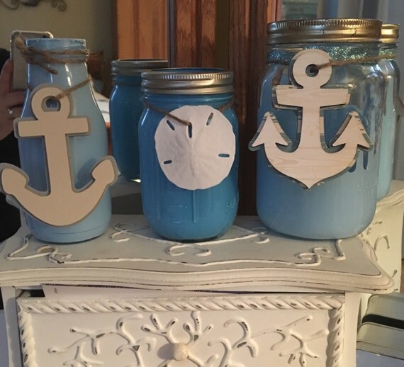 Nautical mason jars beach decor nautical by NauticalcreationsUS