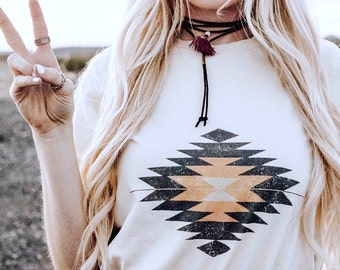 Western Sign Vintage Inspired Tee. Womens Stylish Western Pendleton Native Indian Inspired Retro Boho Distressed Graphic Tee