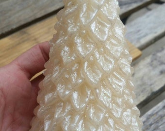 Vintage, 1990's White Christmas Tree Candle with Glitter, Vintage Christmas Candle, Holiday Candle, Vintage Xmas Candle, White Christmas