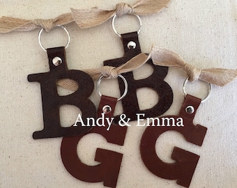 2" Handmade Leather Initial Keychain, Leather Keychain, Initial Keychain,