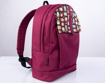 Sac à Dos Motif Hibou Et Chevrons Bleu NGIL - Occasion Porté Une Fois - Taille 16 Pouces - Fermeture Zip
