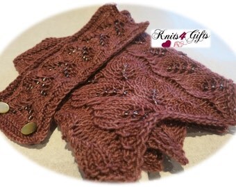 Autumn Leaves Memories - hand knitted lace cowl and bracelet brown tonals soft airy lightweight handmade