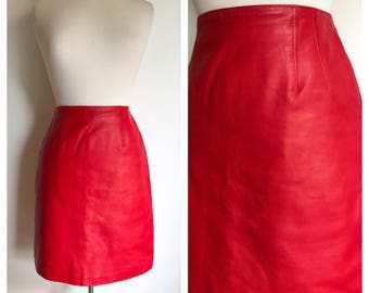 Red leather skirt | Etsy