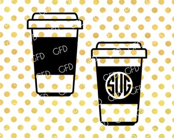 Coffee to go Monogram Frame SVG, Coffee Cups SVG, Coffee SVG, Coffee Cups Digital Cut File, Instant Download, Svg, Dxf, Jpg, Eps, Png