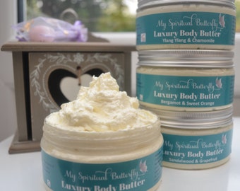 Organic Luxury Body Butter, Organic Moisturiser, Organic Cream, Organic Body Lotion, 100% natural. In four different essential oil blends