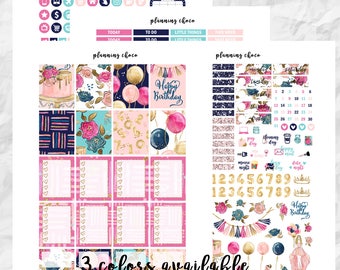 Girl's Birthday printable planner stickers /EC vertical weekly kit / ECLP / pdf, jpg, cut files