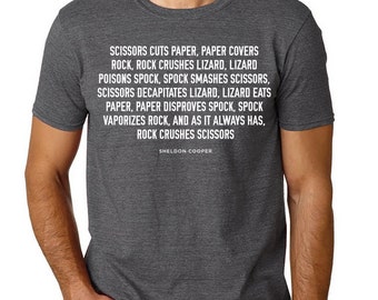 Sheldon Cooper Big Bang Theory Tshirt, Rock Paper Scissors tshirts for men, Husband T-Shirt, Birthday Gift for Men, Grey Scissors Tshirt