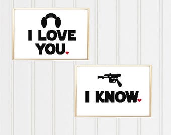 Star wars cross stitch pattern/star wars cross/i love you i know/i love you/i know couple cross stitch/han solo leia/love cross stitch05-001