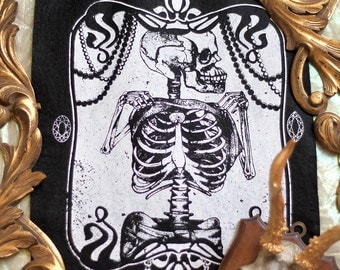 hand printed Backpatch skeleton and pearls occult 20