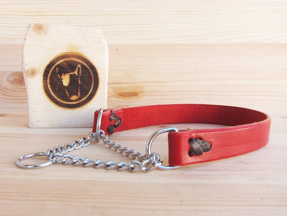 Red Leather Martingale Dog Collar - Colored Dog Collar - Italian Veg Tan Leather - Handmade Dog Collar - Half Choke Dog Collar - YupCollars