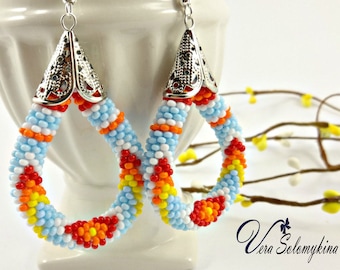 Native style earrings, Turquoise seed bead earrings, Ethnic earrings, Native beaded jewelry, Peyote earrings Tribal fashion, Native beadwork