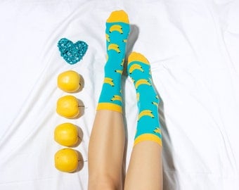 Banana socks, fun socks, fruit pattern socks, cozy socks, women socks, casual socks, cool socks, gift socks, cotton socks, made in EU socks