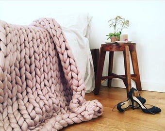 Chunky Knit blanket Bigloop merino blanket plaid throw wool