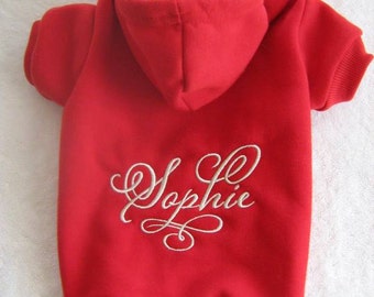 Dog Hoodie. Personalized Name. Custom Dog Sweater. Dog Clothes. Doggie Hoodie. Pup Hoodie. Swirly. Machine Embroidery