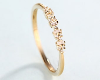14K Gold Diamond ring Thin Dainty Simple wedding Stackable Delicate Baguette stacking ring Minimalist Promise Anniversary Gift for women
